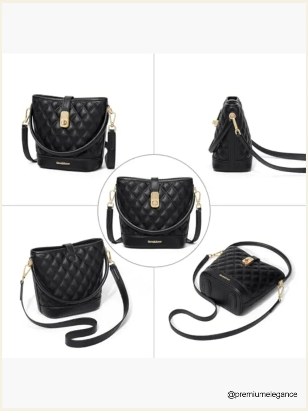 Faux Leather Bucket Crossbody Bag with Gold Hardware